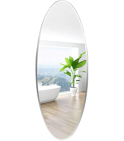 Specchio Ovale Senza Cornice Da Bagno 76x91 Cm - Bordo Smussato A Diamante, Design Moderno, Installazione Orizzontale O Verticale - 5
