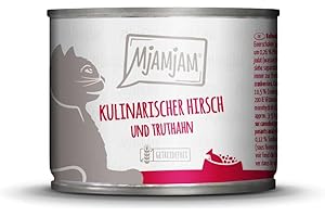 MjAMjAM - Mokra karma premium dla kotów – kulinarny jeleń i indyk ze świeżych żurawin, 6 sztuk (6 x 200 g), bez zbóż, z bardzo dużą ilością mięsa
