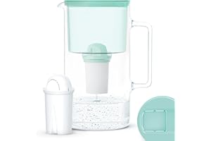 Wessper Szklana Karafka Na Wodę Z Filtrem Aquaclassic, Kompatybilny Z Brita Classic, Redukuje Wapno, Chlor I Metale Występujące W Wodzie, 2.5 Litra, Miętowa