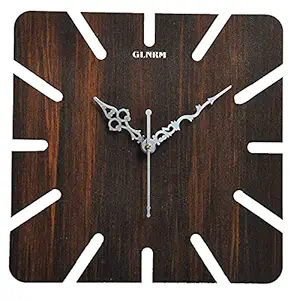 bhawani Enterprise Square Shape Wooden Wall Clock Fancy for Home, Office, Living Room, Bed Room, Kids Room, Kitchen - Brown