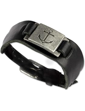 Schwarzes Lederarmband Anker Leder mit Messing Länge 19-23cm