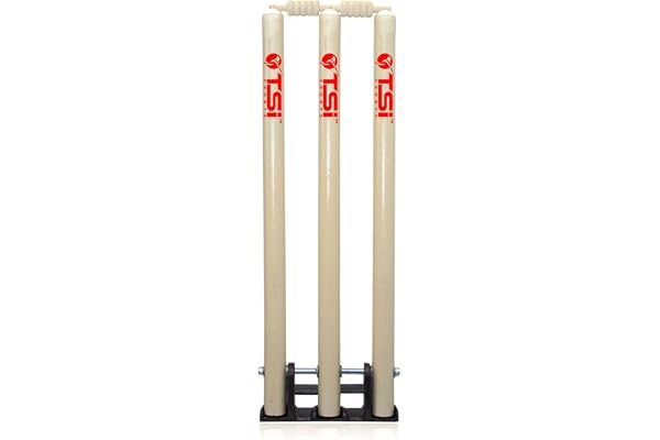 TSI Sports Wooden Spring Back Stumps Set with Heavy Duty Spring Stand Base, Color Black Pack of 1PC