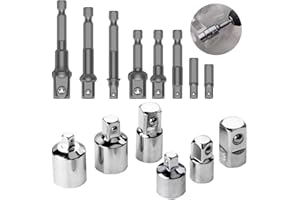HWTONG 14 Pcs Adaptateur Douille Visseuse Cle a Choc Cliquet 1/2" 3/8" 1/4", 8 Pcs Socket Adaptateurs Réducteurs + 6 Pcs Socket Extension Adaptateur Bit Set Pour Clés à Rochet/Clé Douille à Outils