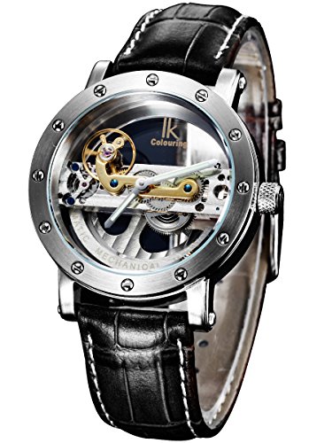 Alienwork IK mechanische Automatik Armbanduhr Skelett Automatikuhr Uhr Wasserdicht 5ATM silber schwarz Leder 98393G-MS-S Alienwork IK mechanische Automatik Armbanduhr Skelett Automatikuhr Uhr Wasserdicht 5ATM silber schwarz Leder 98393G-MS-S