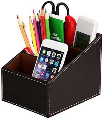 PU Leather Remote control / controller TV Guide / mail / CD organizer / caddy / holder (Brown)
