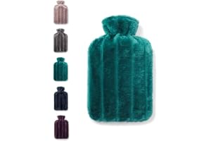 Brevian® 2 liter stor varmvattenflaska med mjukt lyxigt fuskpälsskydd UK (smaragdgrön, vanlig)