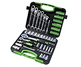  Steckschlüssel-Satz Gabelschlüssel mit Ratschenfunktion Werkzeug Kiste Bits Box Maulgabelschlüssel m. Gelenk 104tlg