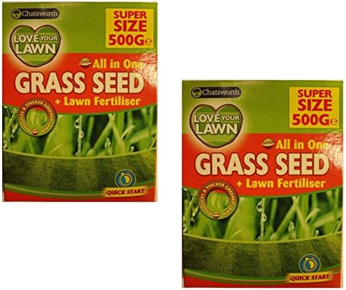 Chatsworth All In One Grass Lawn Seed & Fertiliser (2 Pack of 500gm Mixture) - For Thicker Greener Lawn