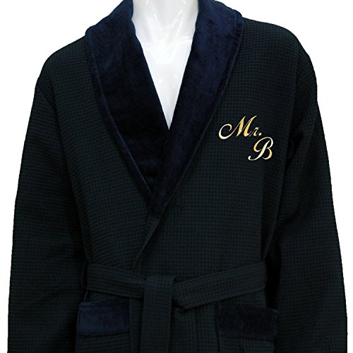 Preisvergleich Produktbild Personalisierte Monogramm Blau Waffel Schalkragen Bademantel – 100% Baumwolle, 100 % Baumwolle, blau, xxl