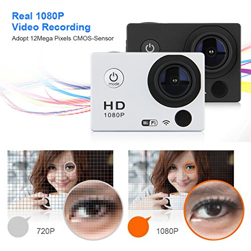 DV Videogerät Sportkamera mit Zubehör HD 1080p Wifi Helmkamera Wasserdicht für Motorrad Skifahren 12.0MP mit 1,5 „Zoll LCD-Display Nachtsichtfunktion Weitwinkel 170° Anti-Schütteln Silber - 5