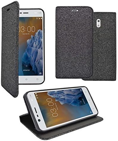 Compatible With Nokia 3 Glitter Black Design Pu Leather Book Flip Case Cover