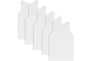BELVIAN Boys Pack of 5 Vests Soft Cotton Underwear White Blue Mix Age 2-12