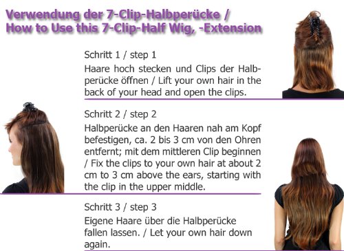 WIG ME UP ® – H9503-1B Clip-in Haarteil mit 7 Klammern, 3/4 Perücke Schwarz 50 cm lockig Haarverlängerung - 3