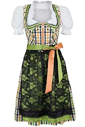 Spieth & Wensky Damen Dirndl kurz gelb-grün-schwarz-weiß