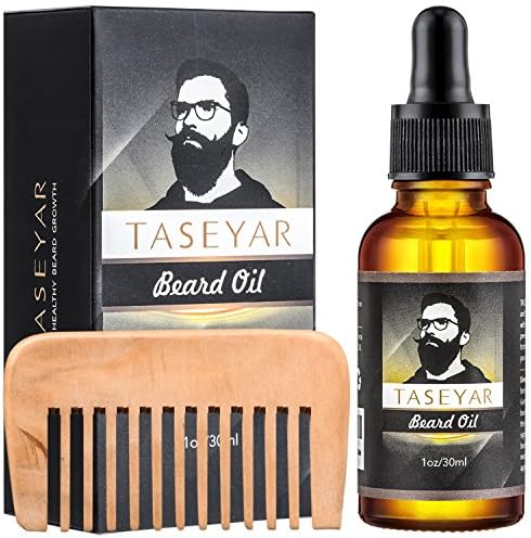 Beard Oil and Comb Kit, TASEYAR 100% Natural Beard Conditioning Oil for Men, Unscented Leave-in Conditioner Softener, with Vitamin E for Beard Care & Growth -30 ml Gift Set