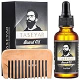 Beard Oil and Comb Kit, TASEYAR 100% Natural Beard Conditioning Oil for Men, Unscented Leave-in Conditioner Softener, with Vitamin E for Beard Care & Growth -30 ml Gift Set