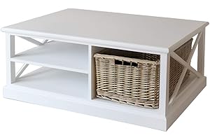 Grafelstein Couchtisch Bayside weiß mit Rattankorb Tisch Hamptons Long Island