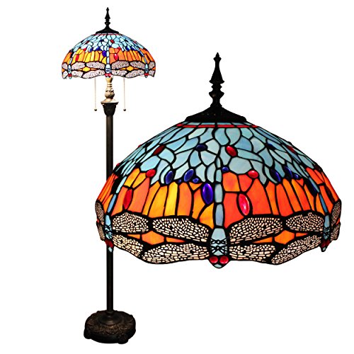 Gweat 16-Inch Tiffany Dragonfly Europea Habitación Retro vivo Dormitorio Villa Bar Estudio Personalidad clásico color cristal decorativo Lámpara de pie