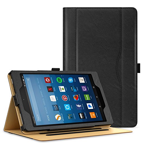 ATiC Hülle für All-New Amazon Fire HD 8 Tablet (7th Generation – 2017 Modell) - Schlank Folding Kunstleder Schutzhülle Leder Hülle Tasche Ledertasche Etui Smart Case Cover mit Dokumentschlitze, Standfunktion, Auto Sleep/Wake up Funktion für das neue Fire HD 8, Schwarz