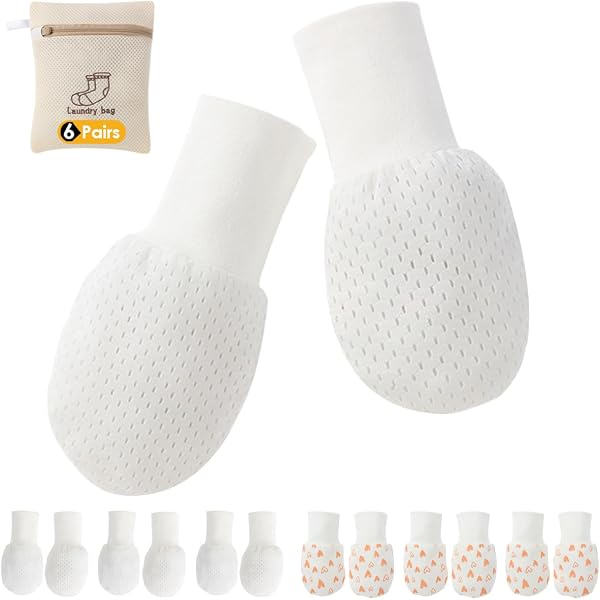 Lot De 6 Paires De Mitaines Anti-rayures Pour Bébé 0-6 Mois - Coton Doux - 6 Motifs Mignons - Taille 9.5x7.5 Cm