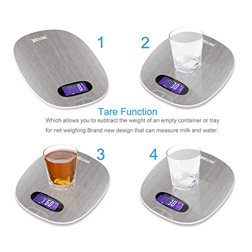 WONTECHMI Digitale Küchenwaage, Batterien Inklusive,Multifunktionell, Touch Knöpfe, 5kg / 11 Pfund, aus Rostfreiem Edelstahl und Beleuchtetem LCD Display, Vatertagsgeschenk - 6
