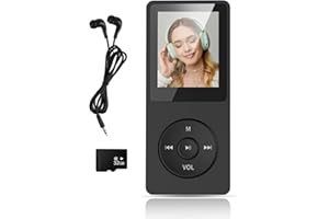 RAITWAHL Lettore MP3 da 32 GB Bluetooth 5.3 con display TFT a colori da 1,8" con cuffie, radio, e-book, registrazione, supporto fino a 128 GB, nero