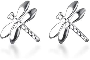 IMINI Delicados aretes de tuerca de plata de ley S925 con diseño de libélula para mujeres y niñas, minimalistas, lindos insectos, pequeños aretes de cartílago delicados, regalos hipoalergénicos, Oro blanco