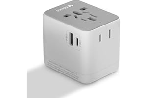 GONEO Reiseadapter Weltweit Universalstecker Keine Sicherung Nötig mit 2 USB 1 Typ A 1 AC Steckdose Internationaler Steckdosenadapter für EU UK US AU Automatische Rücksetzung Hellgrau