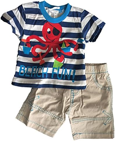 Baby Boys 2 Piece Set, Octopus Print Top with Shorts 3-6 months-Stone