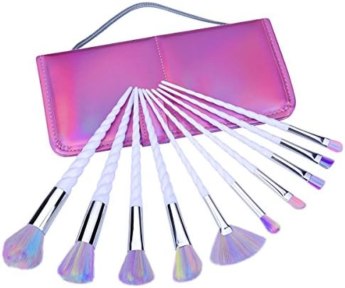 Unicorn Makeup Brushes Set Fantasy Makeup Tools Foundation Eyeshadow Unicorn Brushes Kit With a Cute Iridescent Carrying Case (10Pcs)
