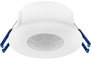 Ledvion Czujnik ruchu podtynkowy z przełącznikiem zmierzchowym, montaż sufitowy, IP65, sterowanie oświetleniem 360°, pole robocze, zasięg 8 m, wbudowany czujnik światła, biały