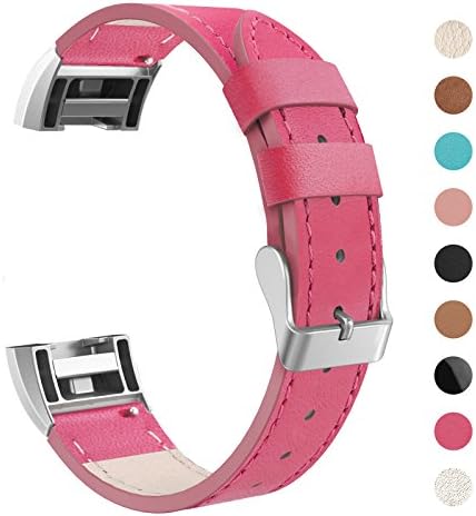 RETECK Fitbit Charge 2 Band Genuine Leather Strap, Classic Adjustable Replacement Wristband for Fitbit Charge 2 Women Men Accessories Small (5.5"-7.2") - Rose-carmine