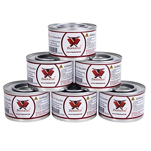 Beeketal Brennpaste – 6 x 200g Sicherheitsbrennpaste Dosen, ca. 2-3 Std Brenndauer pro Dose (wiederverschließbar), Sicherheitsgel auf Ethanolbasis, sauber und geruchlos, ideal für z.B. Fondue oder Chafing Dish Speisewärmer – 6er Pack (6 x 200g Dosen) - 2