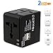 Produktbild WisFox Universal Reiseadapter kompakt Reisestecker Adapter, WisFox International Steckdosenadapter Mit Dual USB Port Netzadapterstecker mit EU/UK/US/AU Stecker LED-Betriebsanzeige, Schwarz