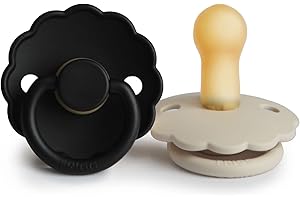 FRIGG Daisy látex chupete 2-Pack | Chupete de goma natural | Fabricado en Dinamarca | Sin BPA | Tetina simétrica tipo cereza | (Cream/Jet Black, Talla 2 (6-18 Meses))