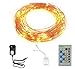 Produktbild Party Deko LED Lichterkette 3 Modi mit IR-Empfänger, MOONPOP 100er Wasserdicht IP65 dünne Kupfer Drahtlichterkette Draht Weihnachtsbeleuchtung mit Ladegerät - Warm Weiß Hell Licht 32 FT/10M [Energieklasse A+]