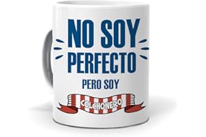 mundohuevo Taza con frase “No soy perfecto, pero soy colchonero”|Capacidad de 350ml| Futboleros| Aficionados del Atlético de Madrid | Taza de cerámica AAA| Futbol| Deporte|Regalo para amigos.