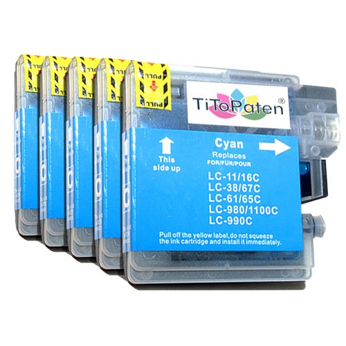 5x kompatible Premium XL Druckerpatronen für Brother DCP 195 C in Cyan. Sehr gute Laufleistung und Preiswert!