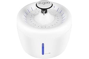 EUGAD fontanna dla kotów psów 2,5L z kablem, fontanna wodna z diodą LED, ostrzeżenie o braku wody, czterokrotne filtrowanie, ultralekka, wykonana z polipropylenu, DC Power, biała 0003WSQ