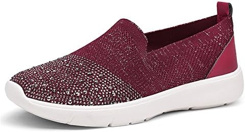 SHINIK Womens's Shoes New Fitness Shake Shoes Breathable Mesh Flat Heel Shoes Slip On Soft Bottom Lightweight Shoes Rhinestone Knit Ladies Shoes