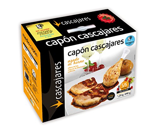 CASCAJARES - Medio Capón relleno de Foie, Orejones de Albaricoque y Piñones. Capón relleno de 1,25 kilos y medio litro de salsa de albaricoque, para 5-6 personas. Sin gluten ni lactosa.