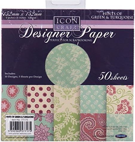 Icon Craft, Designer Paper - Hints of Green and Turquoise, 10 Designs, 5 Sheets per Design, Size 152mm Square