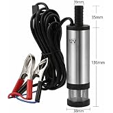 Mini 12V Taşınabilir Akaryakıt Transfer Pompası, Paslanmaz &Ccedil;elik G&ouml;vde, 38mm, Timsah Klipsli Kablo ile