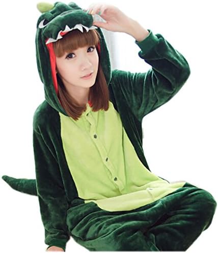 MENGSHUFEN Unisex Adult Costume Animal Green Dinosaur Cosplay Onesie Pajamas Anime Sleepwear (XL （179-185CM）, Green)