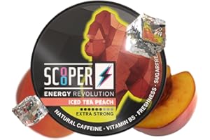 SCOOPER Energy 1x Iced Tea Peach Xtra Strong | 80 MG Koffein pro Pouch | 12 Pouches pro Dose | Zuckerfrei & Vegan | Energy Drink Alternative