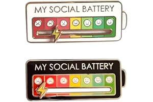 KMOCEPLY 1/2/4Pcs MY SOCIAL BATTERY Social Battery Brooch Pin Funny Social Battery Brooch Badge Funny Social Mood Brooch Pin for 7 Days Creative Expression Pin Brooch Badge Lapel Pin Gift (2Pcs A)