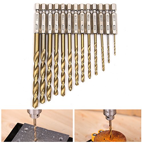 Fortag 13 tlg HSS Spiralbohrer Set mit Sechskantschaft Satz Bohrersatz Holz Holzbohrer Micro Bohrer Bithalter Drill Bit 1.5-6.5mm