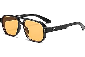 DabbOo Lunette Aviateur Homme Lunettes de Soleil Rétro Tendance Hommes Femmes Lunettes de Soleil à Monture Carrée et Double Pont Convient aux Voyages en Voiture Lors de Fêtes sur la Plage