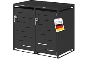 STEELSØN Diorus Mülltonnenbox 2er bis 240L abschließbar – Hochwertige Mülltonnenverkleidung für 2 Tonnen – Müllbox Stahl – Müllcontainer Schwarz - Mülltonnen Box wetterfest – Gerätebox mit Schloss