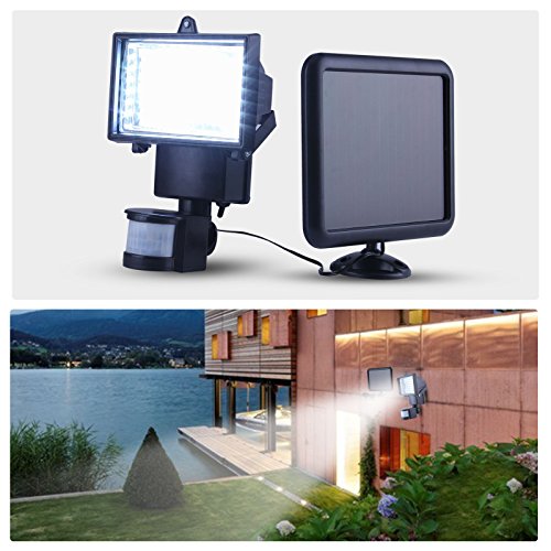 SAILUN 60 LEDs SMD Strahler Solar Fluter Außenleuchte Flutlicht Solarleuchte mit PIR Bewegungsmelder Wasserdicht Aluminiumkörper Schwarz, Einstellbare Verzögerungszeit und Helligkeit und Sensorbereich - 7